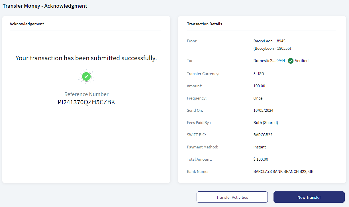 Money Transfer Acknowledgment